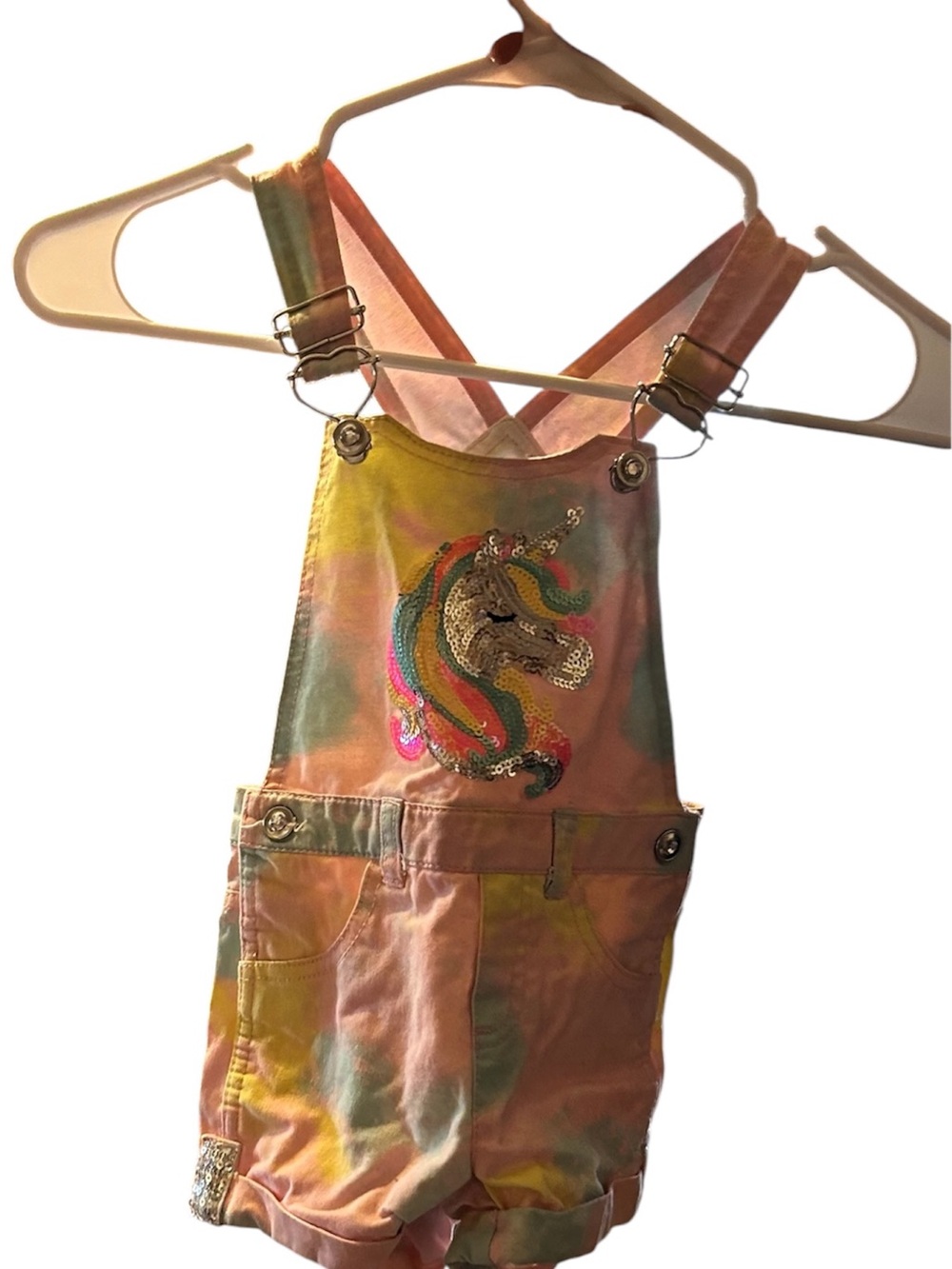 Toddler Tie-Dye Unicorn Sequin Short Overalls